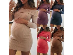 Tehotenské oblečenie- pohodlné jesenné šaty pre nastávajúce mamičky viac farieb (Farba Béžová, Velikost S)
