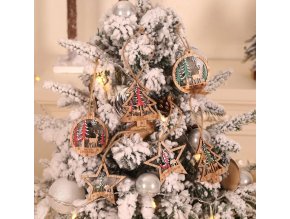 Vianočné dekorácie- drevené vianočné ozdoby na stromček 6ks- 2 farby (Farba Červená)