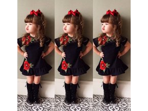 Pre deti- dievčenské roztomilé čierne šaty s kvetmi AKCIA