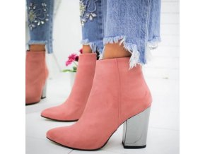 topánky - dámske topánky - topánky na podpätku - topánky na zimu - semišové farebné topánky so strieborným podpätkom