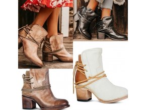 Topánky - dámske členkové topánky na podpätku v kovbojskom štýle - čižmy - dámske čižmy - darček pre ženu