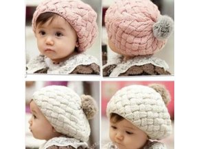 Detské oblečenie - čiapky - detská pletená čiapočka s brmbolcami - zimné čiapky - vianočný darček - výpredaj skladu