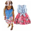 Detské oblečenia- divčenské letné denim šaty s mašľou a kvety- dve farby (Farba 1, Velikost 6 rokov)