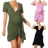 Tehotenské oblečenia- zavinovacie šaty s volánky- 3 farby (Farba Čierna, Velikost S)