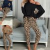Dámske oblečenie - dámske pyžamo s leopardím vzorom dlhé nohavice + tričko - dámske pyžamo - dámske tričká - dámske tepláky