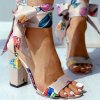 Topánky - dámske topánky - dámske sandále na širokom podpätku so stuhou na zaväzovanie - dámske sandále - darček pre ženy