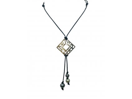 Kožený náhrdelník se 3 tahitskými perlami