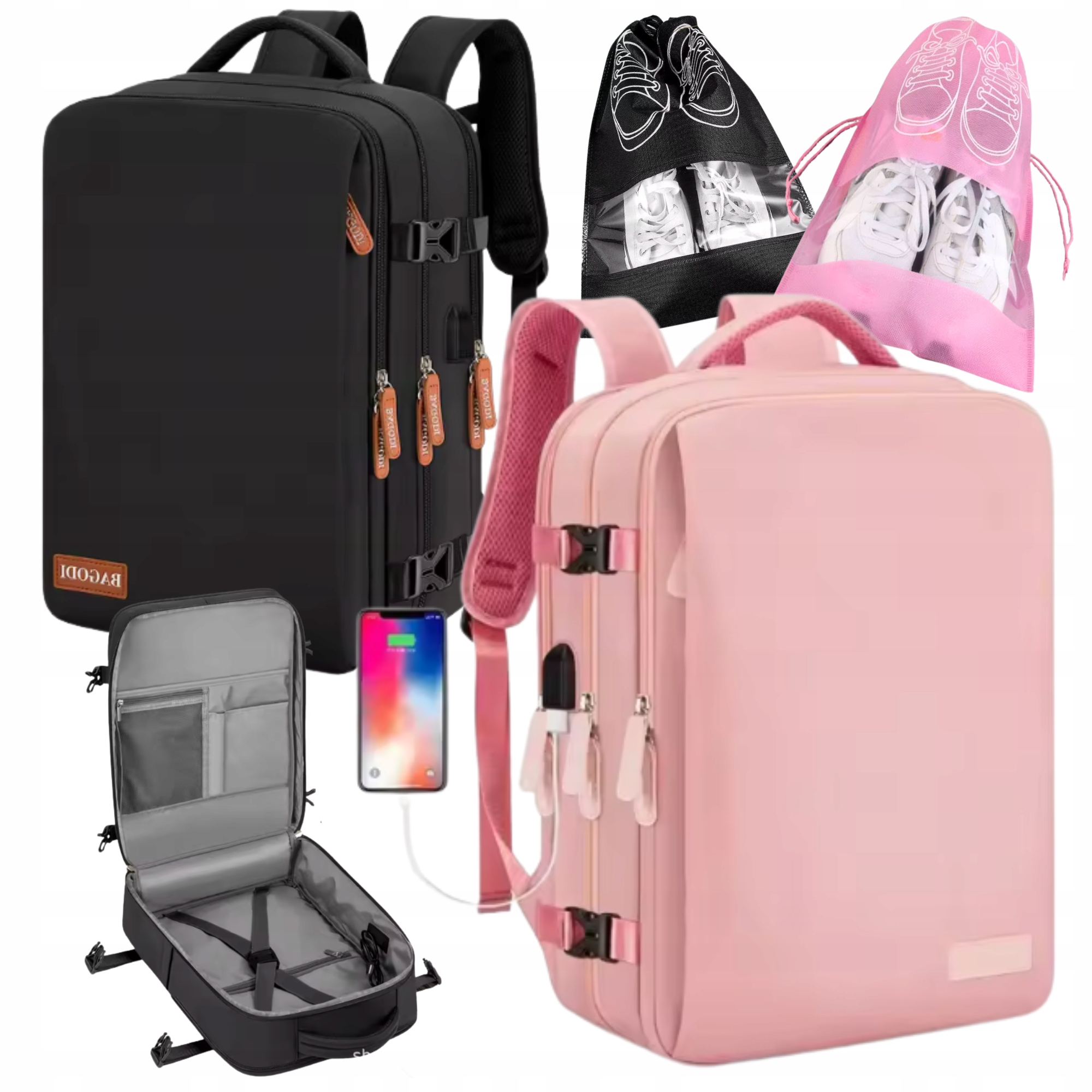 SET 2x Batoh Příruční zavazadlo pro letadlo 45x30x20 LOT USB Taška na boty