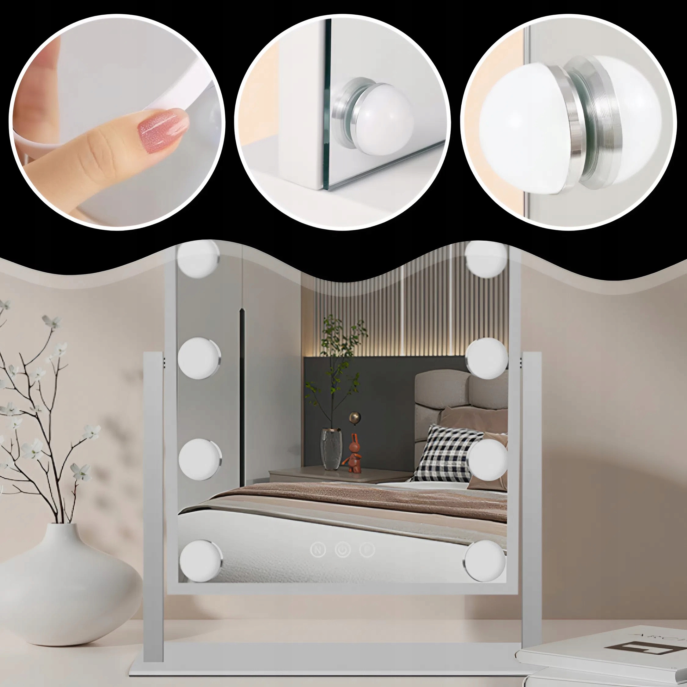 KOSMETICKÉ ZRCÁTKO HOLLYWOOD STOJÍCÍ ZRCADLO PRO LÍČENÍ LED 12 ŽÁROVEK Kód výrobce LUSTERKO KOSMETYCZNE PODŚWIETLANE LED