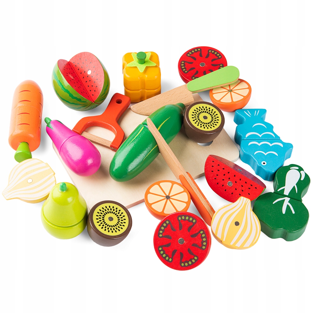 DŘEVĚNÉ OVOCE A ZELENINA NA KRÁJENÍ SADA XXL NA MAGNET S KRABIČKOU 18ks Kód výrobce sdh267