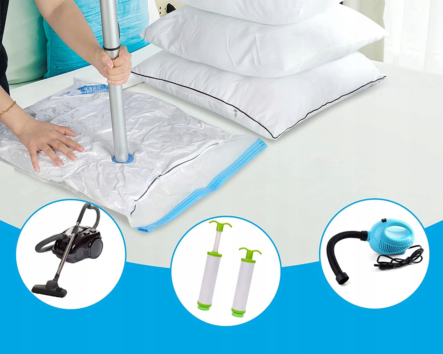 VAKUOVÉ PYTLE NA OBLEČENÍ SET 14ks -5 VELIKOSTÍ - + PUMPA Koanni Obchodní název worki na ubrania do ubrań 14 sztuk pompka