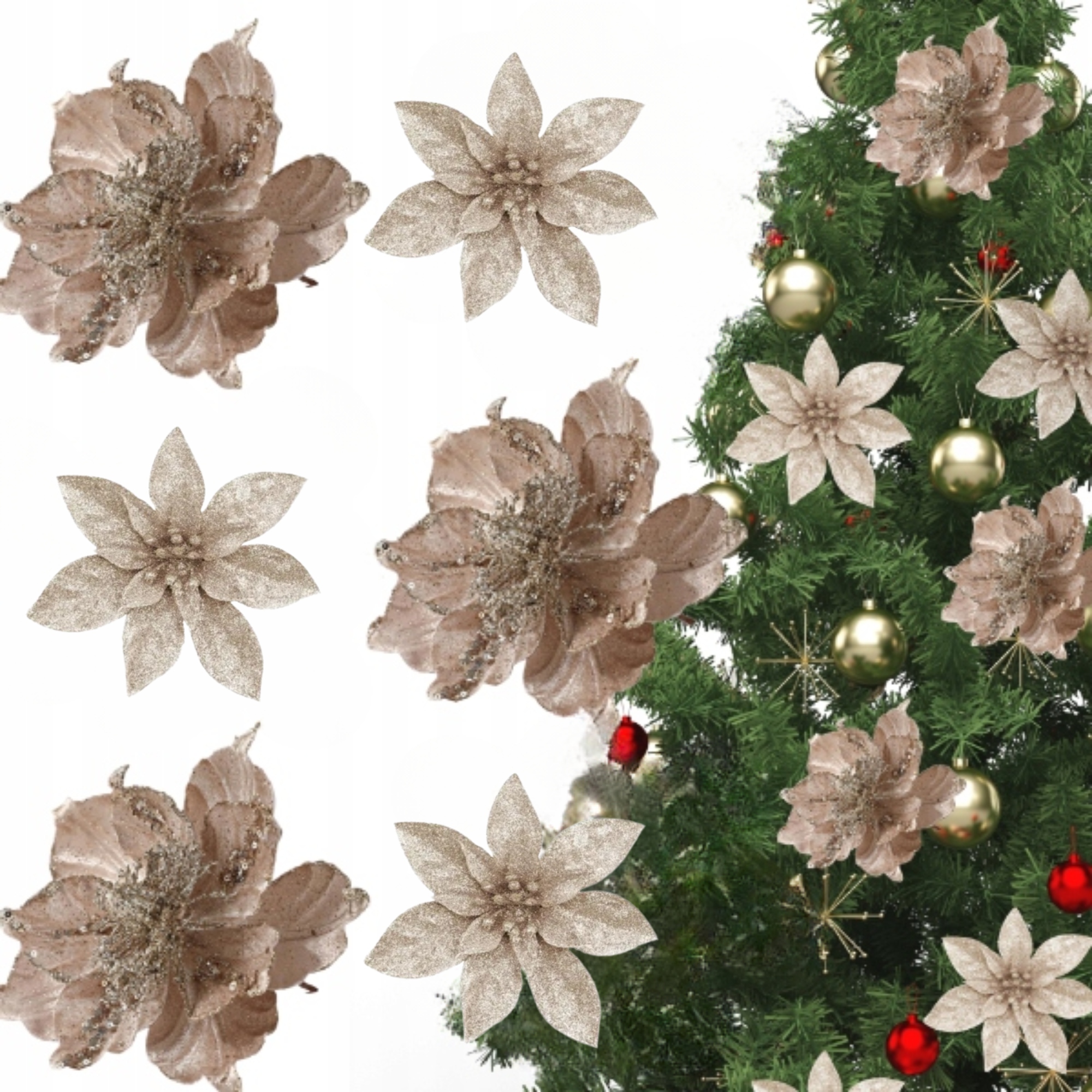 BETLÉMSKÁ HVĚZDA NA VÁNOČNÍ STROMEČEK KVĚTINY DEKORACE VÁNOČNÍ HVĚZDA 6 KS OZDOBA DEKORACE