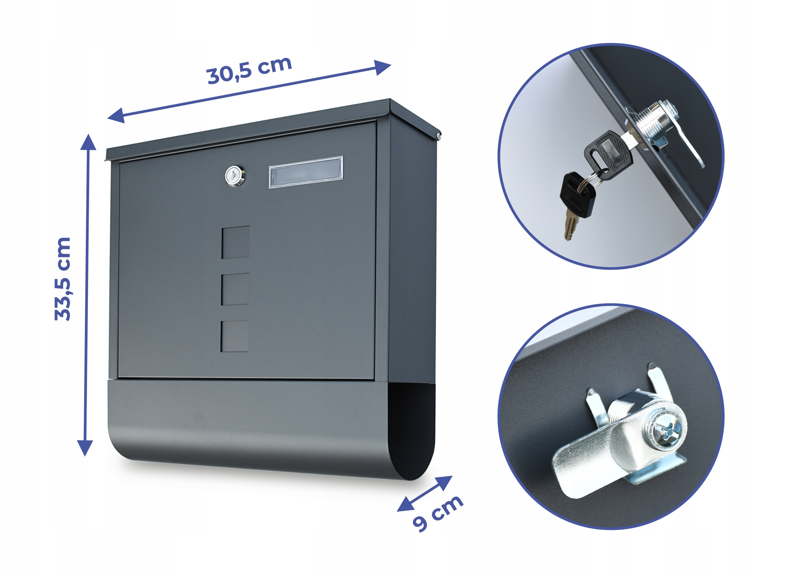 POŠTOVNÍ SCHRÁNKA POŠTOVNÍ na noviny ANTRACITOVÁ pošta do domu A4 Velká Šířka výrobku 30.5 cm