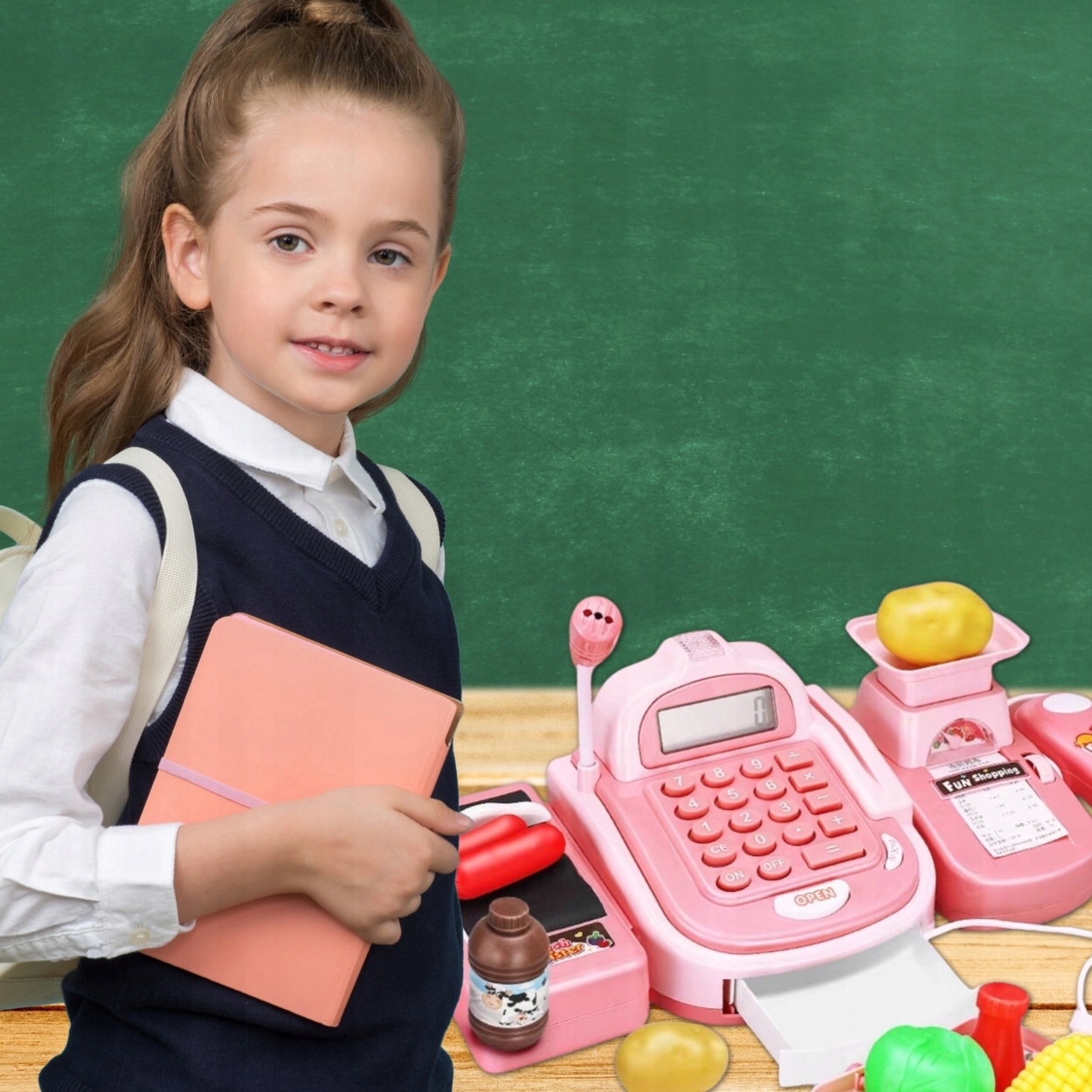 VELKÁ POKLADNA PRO DĚTI, KALKULAČKA, ZVUK, PŘÍSLUŠENSTVÍ, RŮŽOVÁ BARVA Věk dítěte 3+ roky