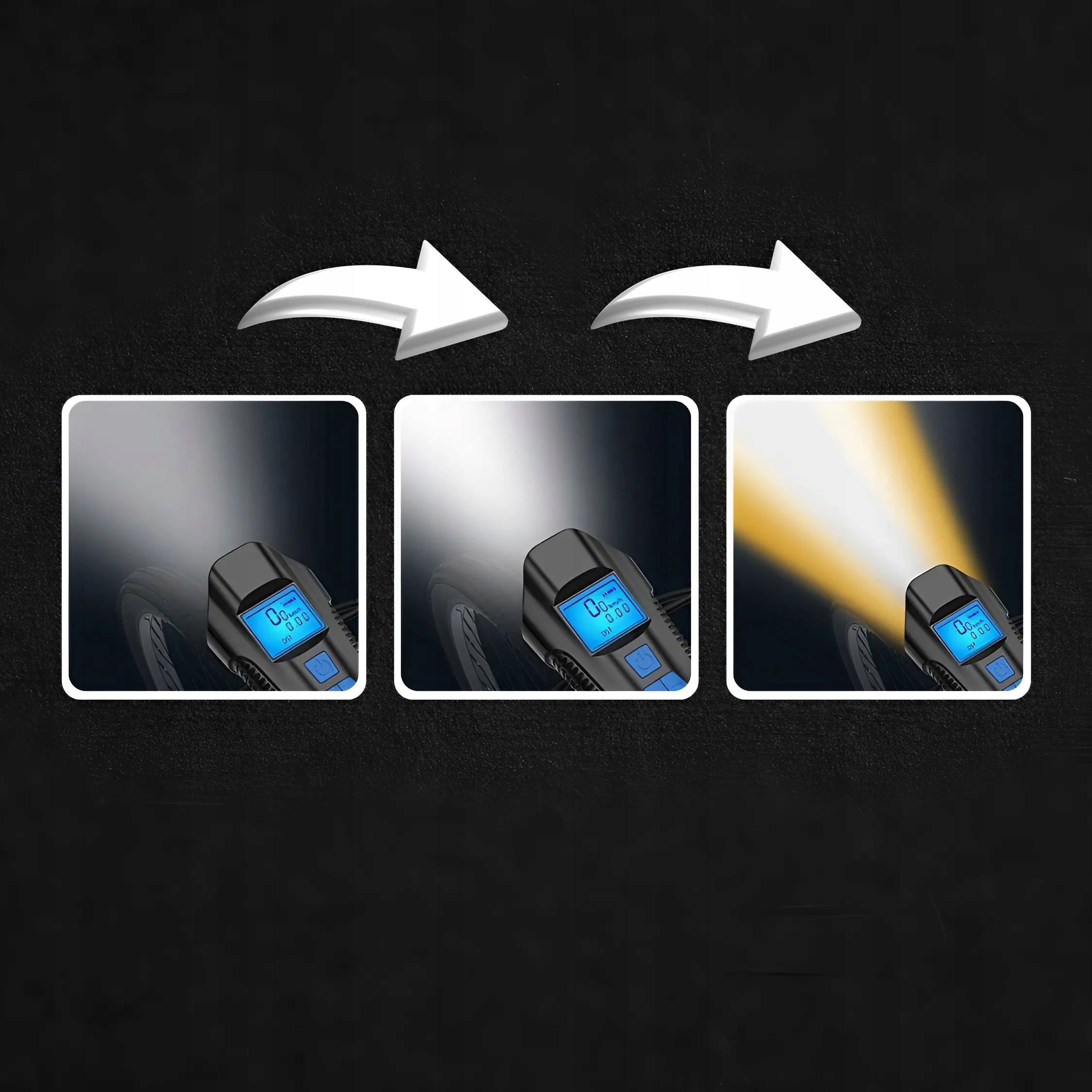 SVĚTLO NA KOLO POČÍTADLO BEZDRÁTOVÉ PŘEDNÍ ZADNÍ LED + KLAKSON SILNÝ Počet režimů svícení 4