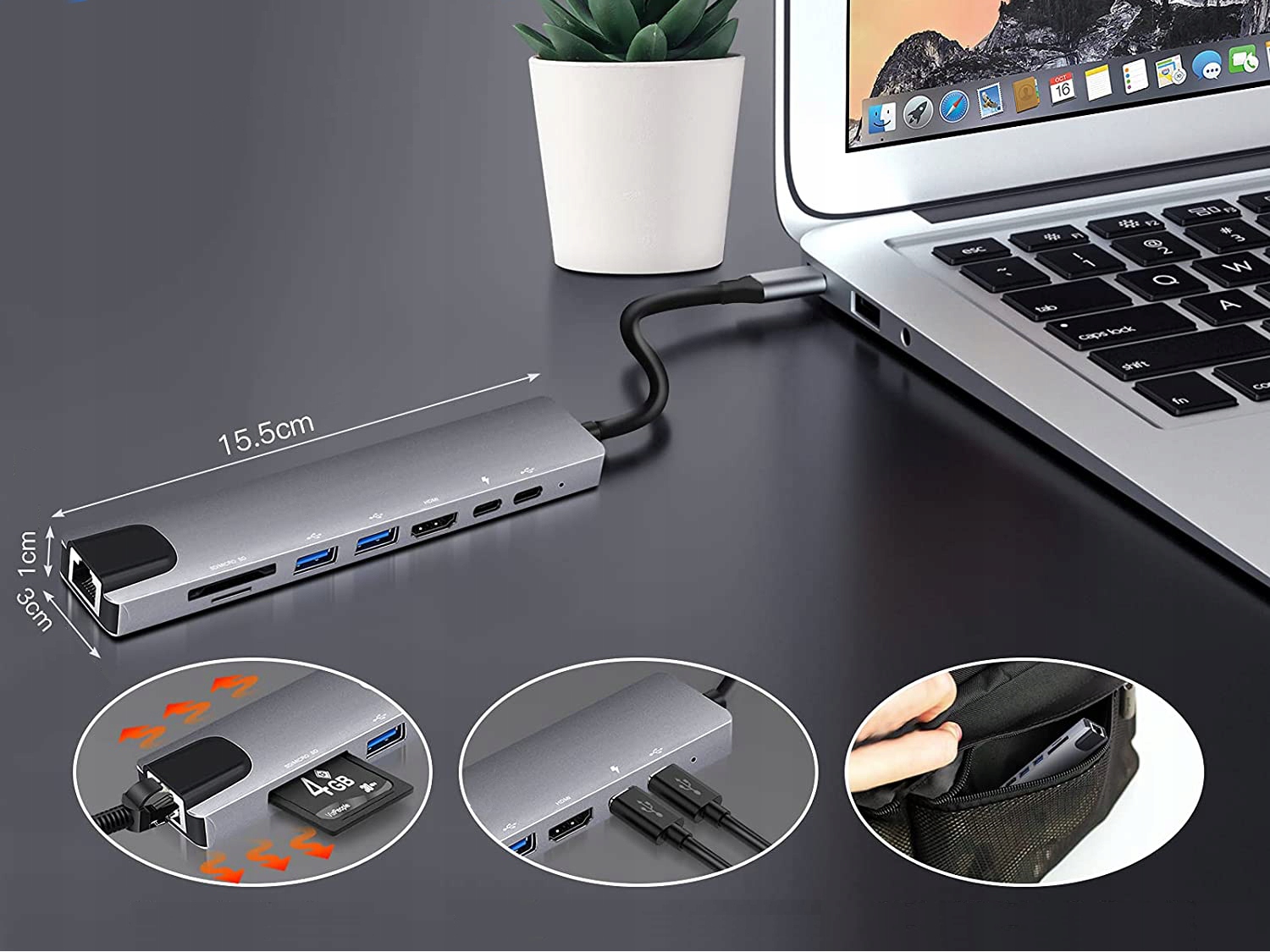 ADAPTÉR 9v1 HUB USB-C HDMI RJ45 Ethernet SD Stav balení originální