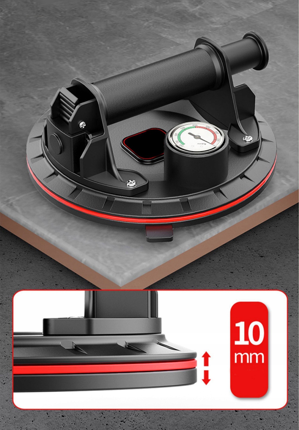 DRŽÁK PŘÍSAVKA S MANOMETREM A PUMPIČKOU NA GLAZURU DLAŽDIC MECHANICKÝ 300 KG Série mx116