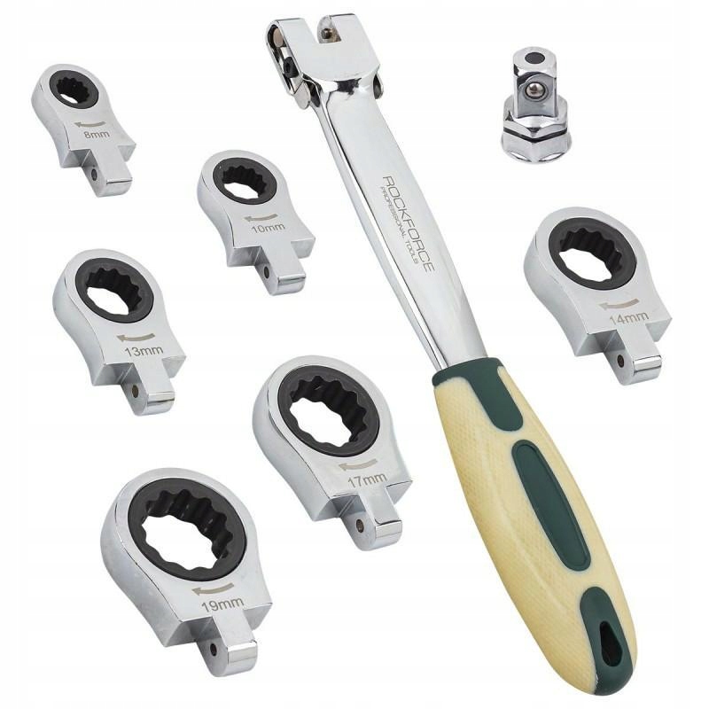 OČKOVÉ KLÍČE S RÁČNOU, VYMĚNITELNÉ 8-19 MM, ADAPTÉR 3/8", SADA Značka Rockforce
