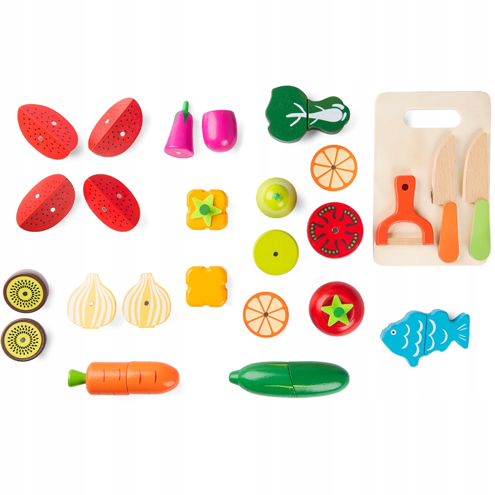 DŘEVĚNÉ OVOCE A ZELENINA NA KRÁJENÍ SADA XXL NA MAGNET S KRABIČKOU 18ks Druh ovoce a zelenina