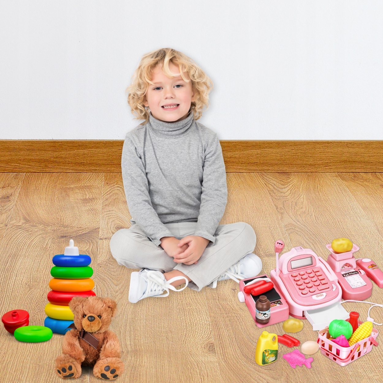 VELKÁ POKLADNA PRO DĚTI, KALKULAČKA, ZVUK, PŘÍSLUŠENSTVÍ, RŮŽOVÁ BARVA Šířka výrobku 26 cm