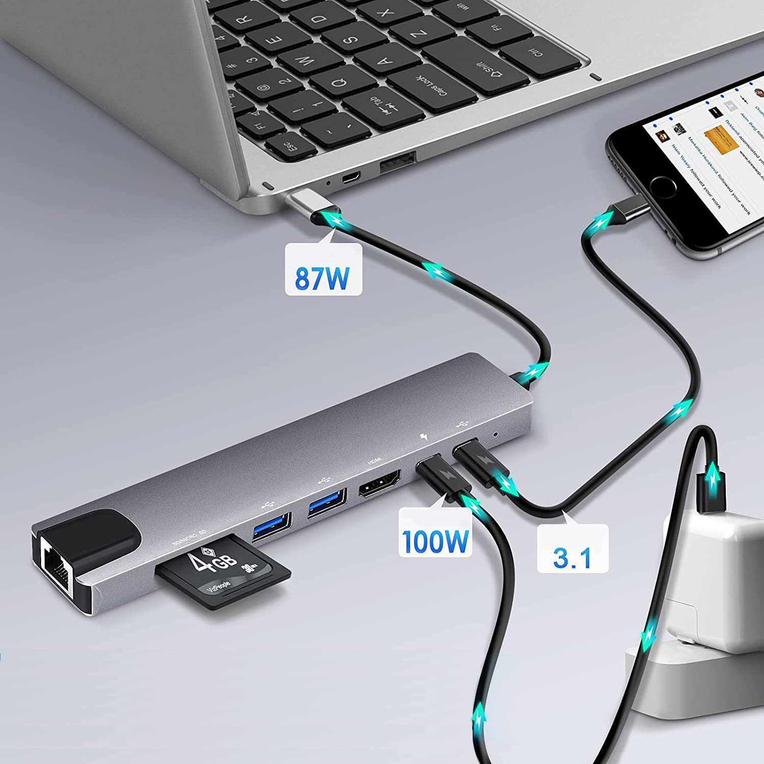 ADAPTÉR 9v1 HUB USB-C HDMI RJ45 Ethernet SD Značka YoYo