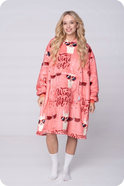 DEKA oversize mikina MIKINA MIKINOVÁ DEKA 2v1 XXL VÍNOVÁ VZOROVANÁ CHLUPAVÁ Deka Rukáv dlouhý rukáv