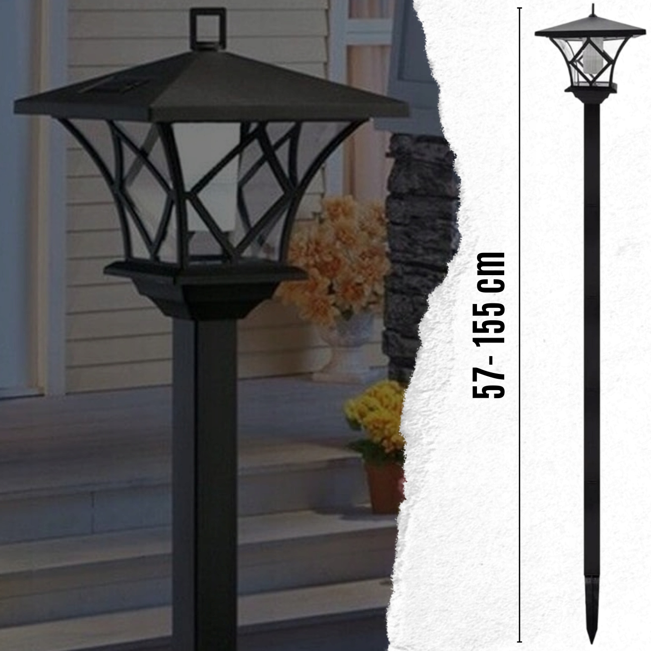 VELKÁ SOLÁRNÍ LAMPA 155 CM ZAHRADNÍ S DRŽÁKEM 2v1 PRO ZAHRADU POCHODEŇ Jas 1000 lm