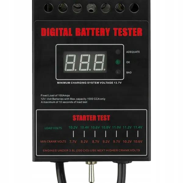 TESTER MĚŘIČ AUTOMOBILOVÝCH BATERIÍ DIGITÁLNÍ 12V 100A 200Ah Jmenovité napětí 12 V