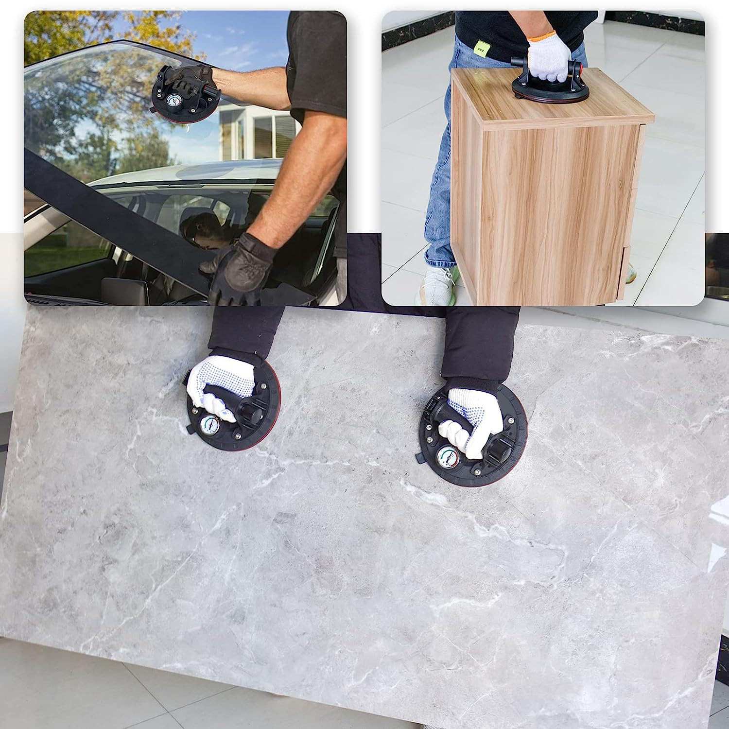 DRŽÁK PŘÍSAVKA S MANOMETREM A PUMPIČKOU NA GLAZURU DLAŽDIC MECHANICKÝ 300 KG Stav balení originální