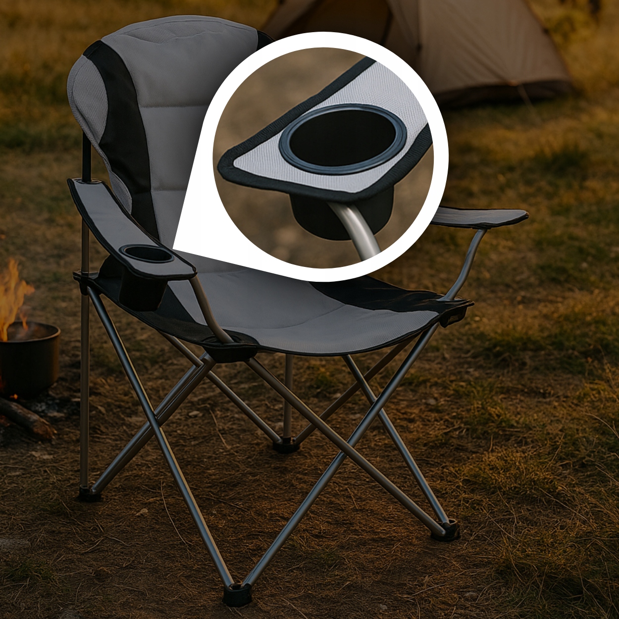 SKLÁDACÍ TURISTICKÉ RYBÁŘSKÉ KŘESLO VELKÉ PRO RYBAŘENÍ A KEMPOVÁNÍ Barva stříbrná