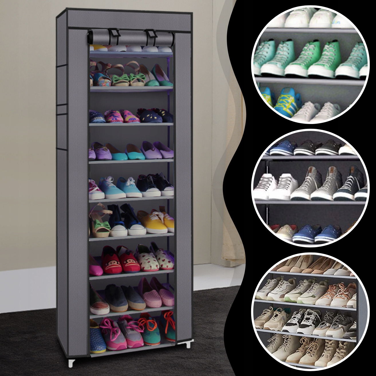 SKŘÍŇ NA BOTY TEXTILNÍ OBUV SKLÁDACÍ POLICE REGÁL PROSTORNÝ XXL Barva nábytku odstíny šedi