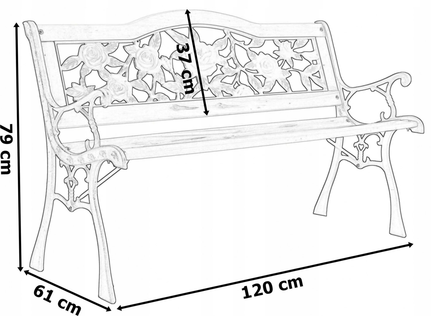 Litinová zahradní lavička RŮŽOVÁ Délka (dlouhá strana) 120 cm