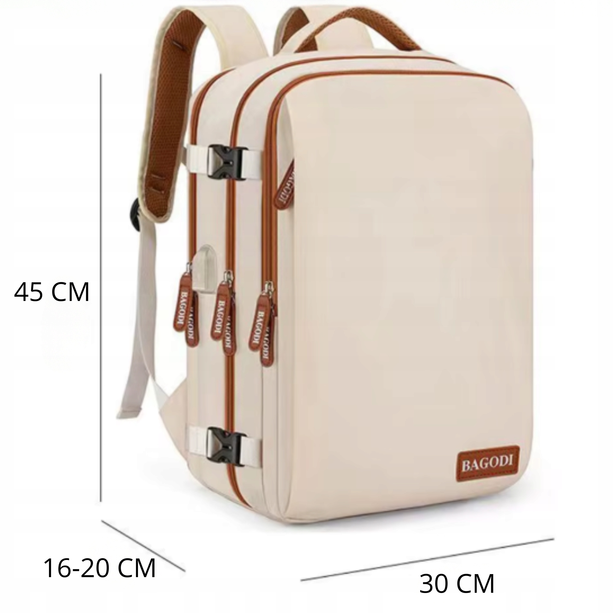 Batoh Příruční zavazadlo pro letadlo 45x30x20 LOT Lufthansa EasyJet USB na botu Hloubka (krátká strana) 20 cm