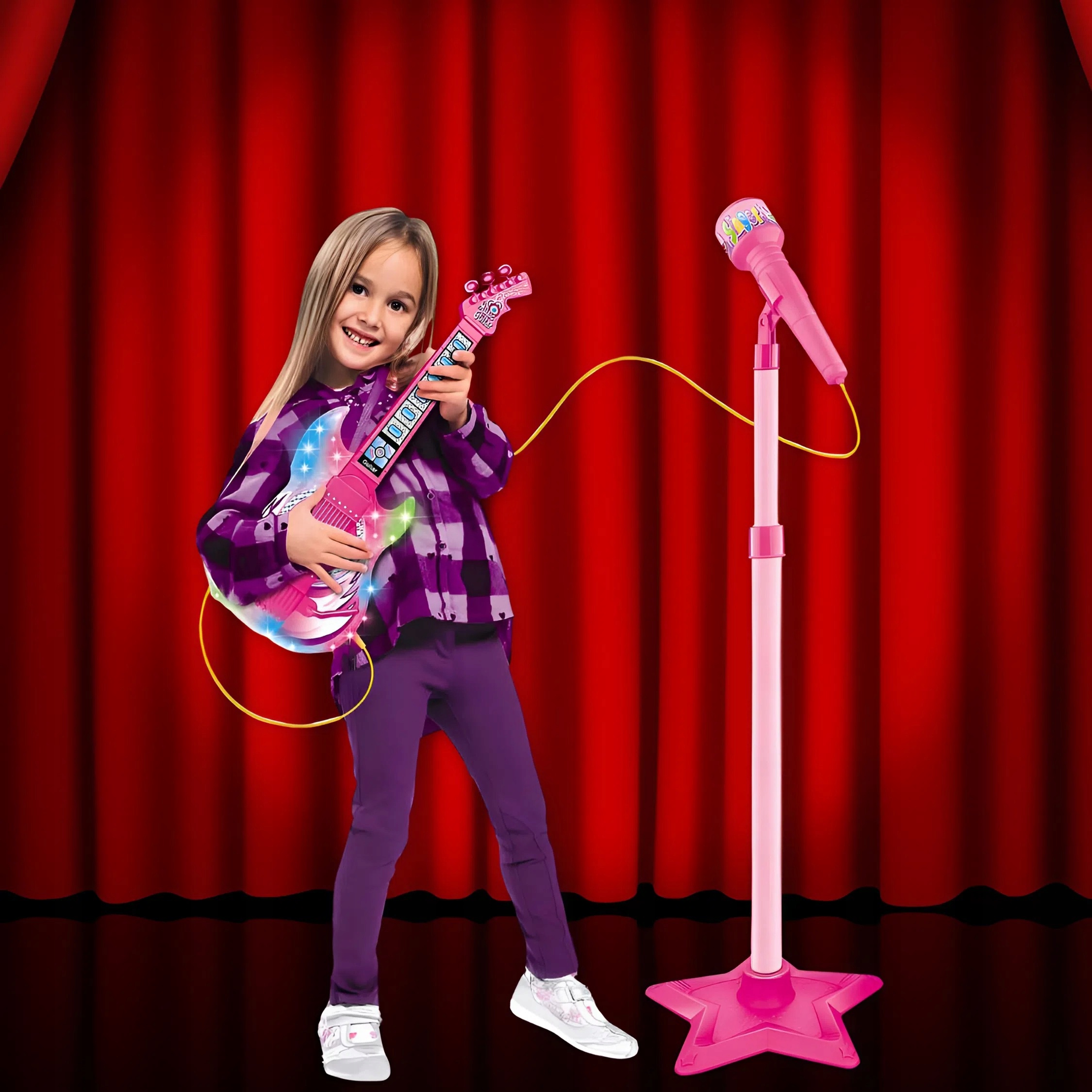 ELEKTRICKÁ KYTARA KARAOKE MIKROFON HRAČKA PRO DĚTI VELKÝ SET Obsahuje baterie ne