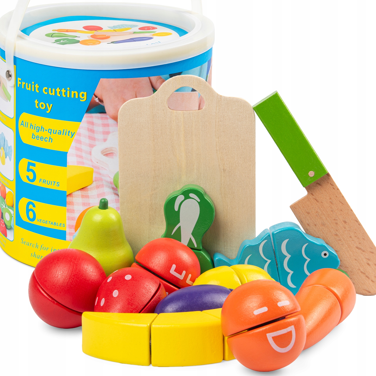 Dřevěný kráječ na ovoce a zeleninu NA SUCHÝ ZIP HRAČKA na suchý zip, dětská hračka, sada XXL