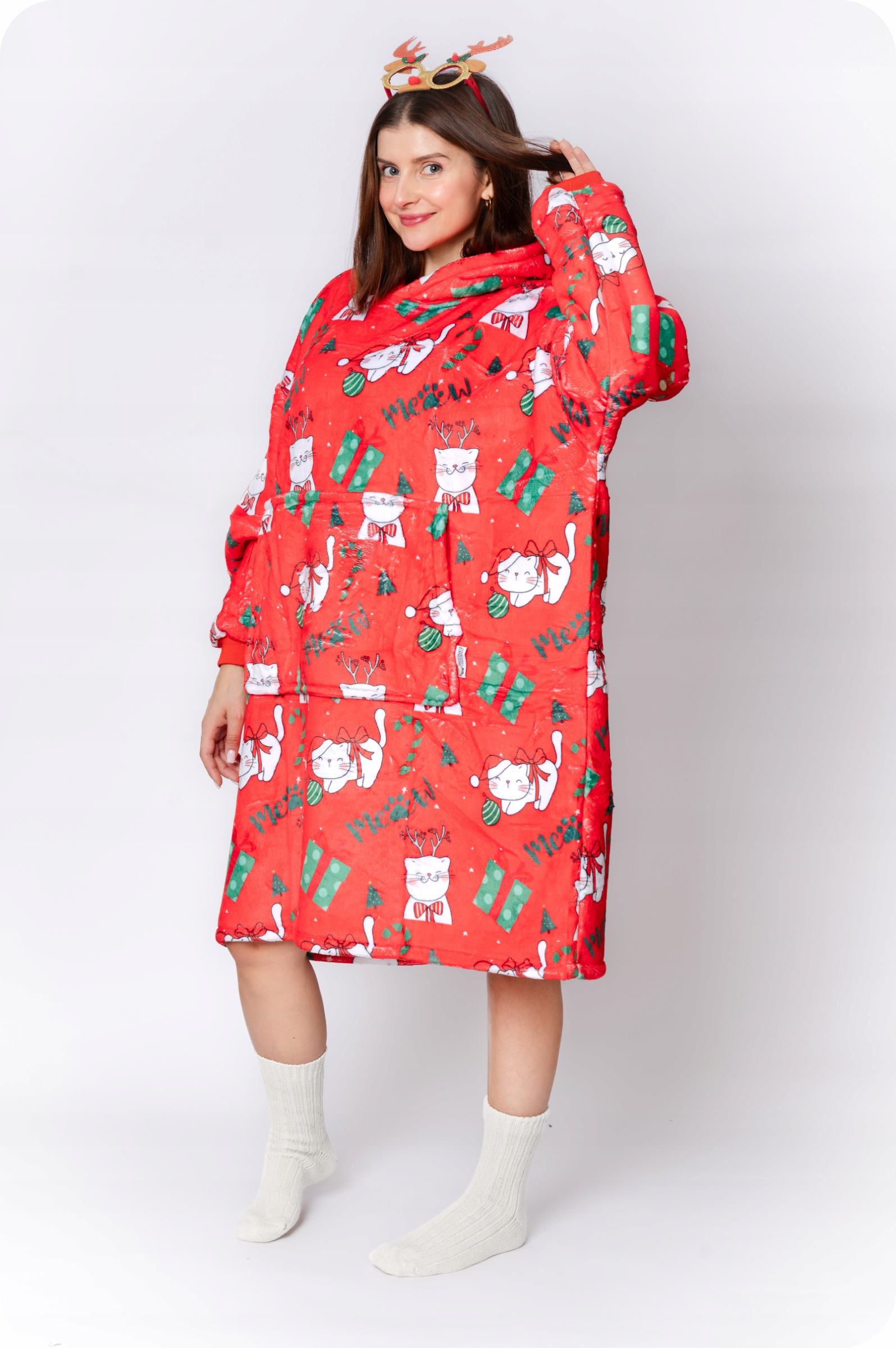 DEKA oversize mikina Silná MIKINOVÁ DEKA 2v1 XXL Vzor KOČKY Kožíšek s kapucí Značka žádná značka