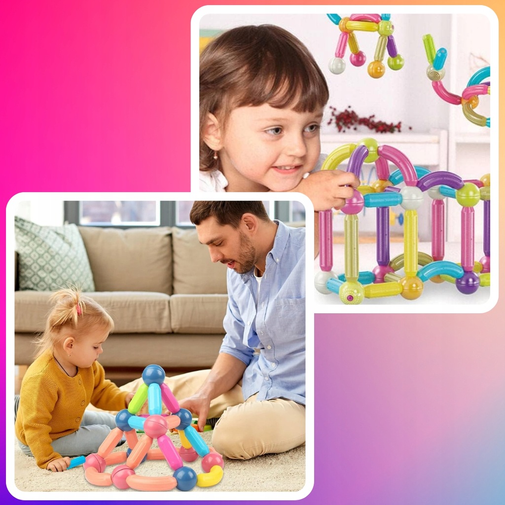 VELKÉ MAGNETICKÉ STAVEBNÍ VZDĚLÁVACÍ STAVEBNICE TYČINKY XXL 120 EL Věk dítěte 3+ roky