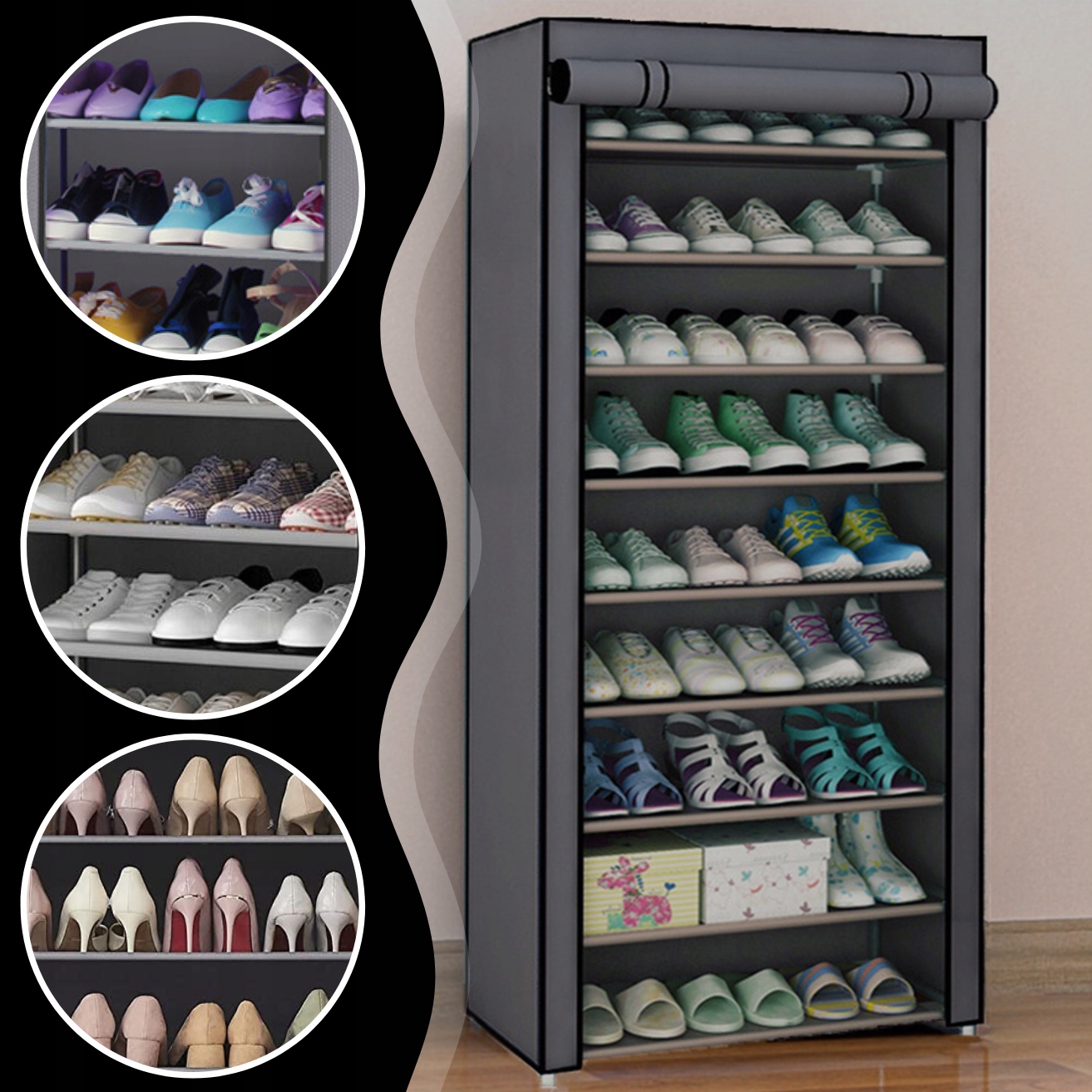 SKŘÍŇ NA BOTY TEXTILNÍ OBUV SKLÁDACÍ POLICE REGÁL PROSTORNÝ XXL Druh montáže stojící