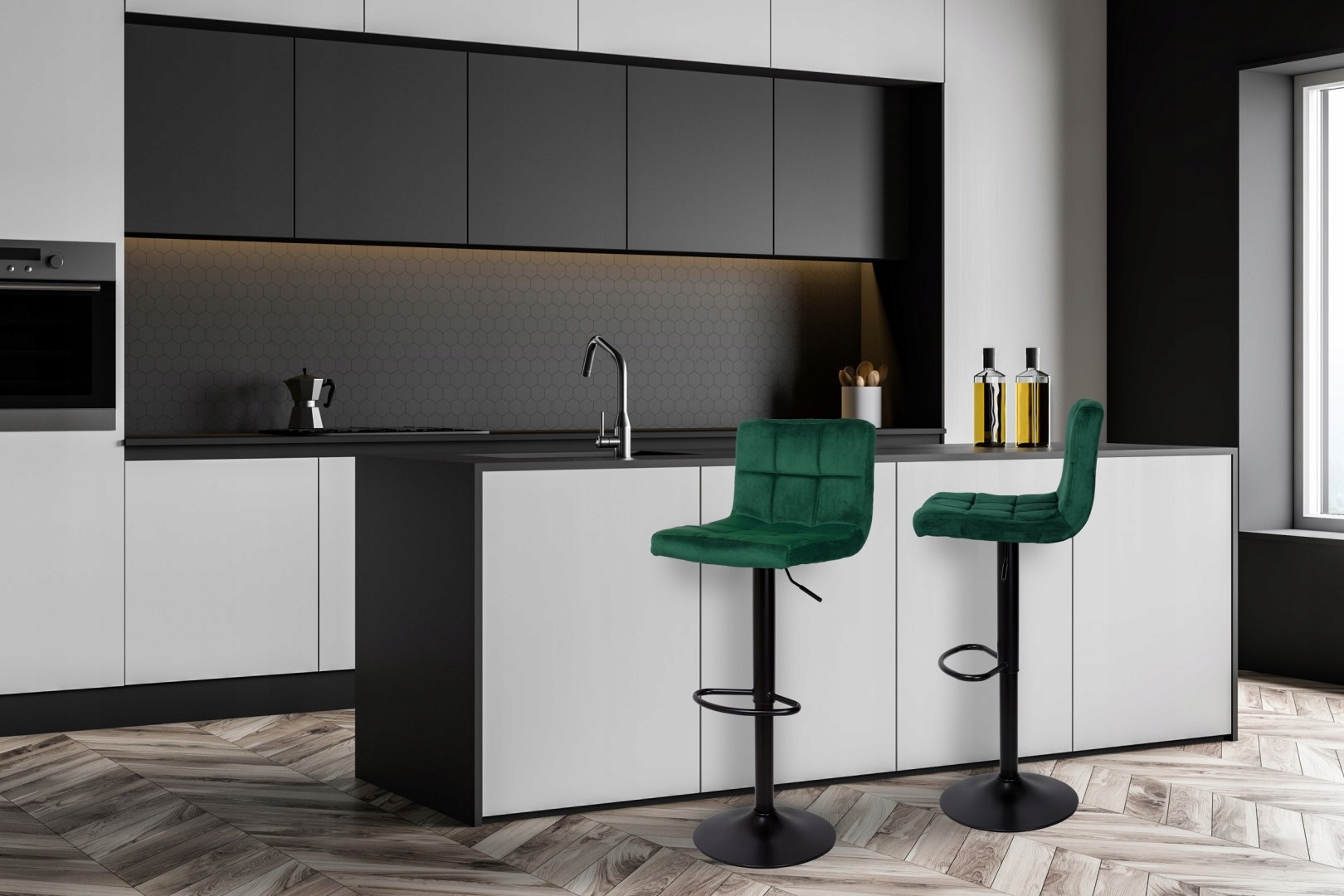 Barová židle ARAKO BLACK sametová tmavě zelená VELVET Stav balení originální