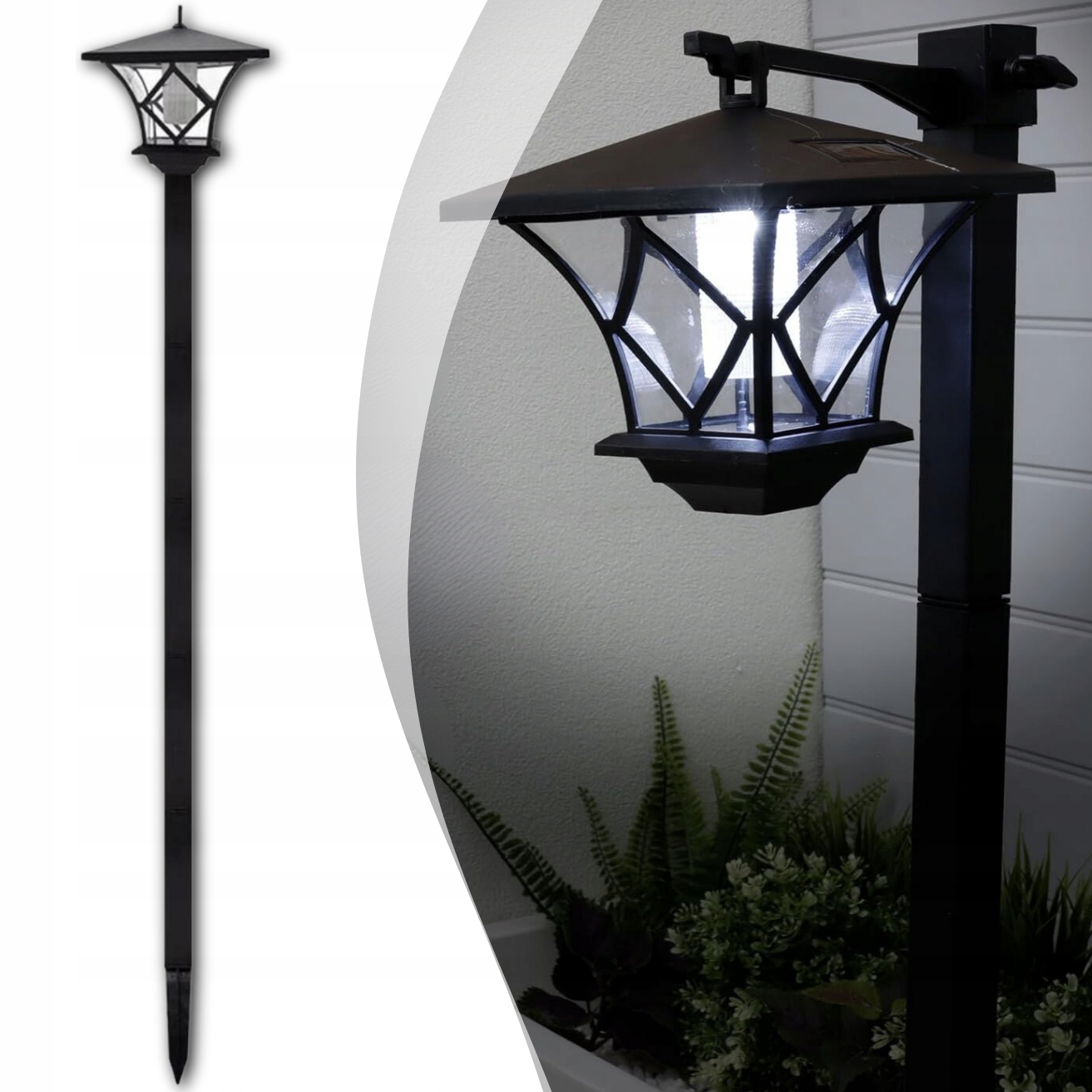 VELKÁ SOLÁRNÍ LAMPA 155 CM ZAHRADNÍ S DRŽÁKEM 2v1 PRO ZAHRADU POCHODEŇ Barva černá