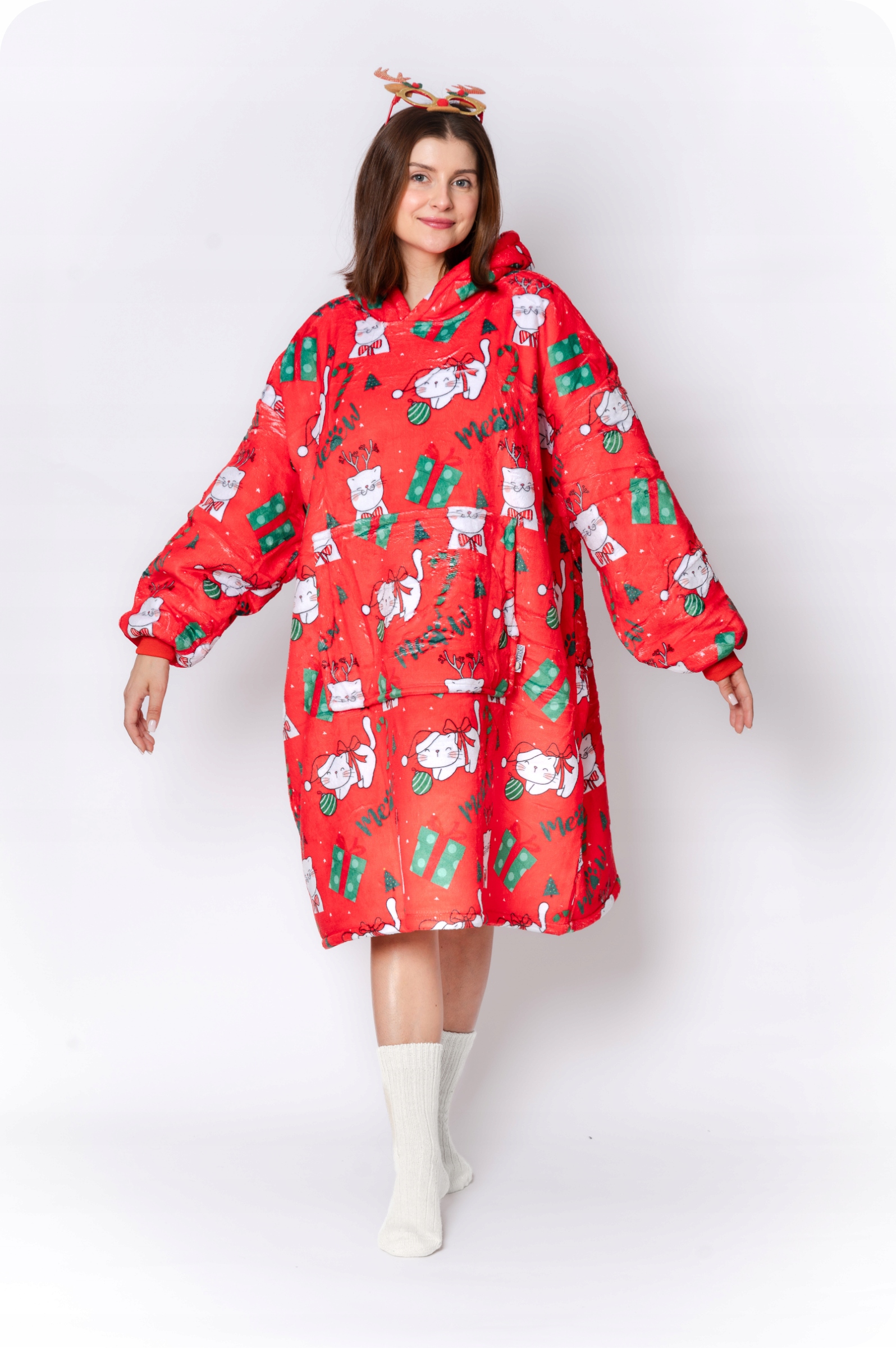 DEKA oversize mikina Silná MIKINOVÁ DEKA 2v1 XXL Vzor KOČKY Kožíšek s kapucí EAN (GTIN) 5903867205647