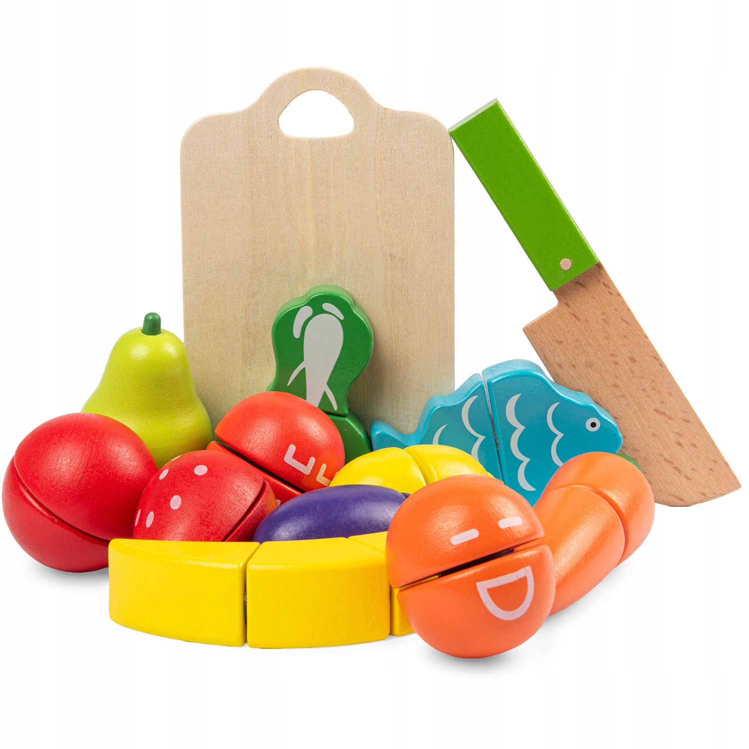 Dřevěný kráječ na ovoce a zeleninu NA SUCHÝ ZIP HRAČKA na suchý zip, dětská hračka, sada XXL Druh ovoce a zelenina