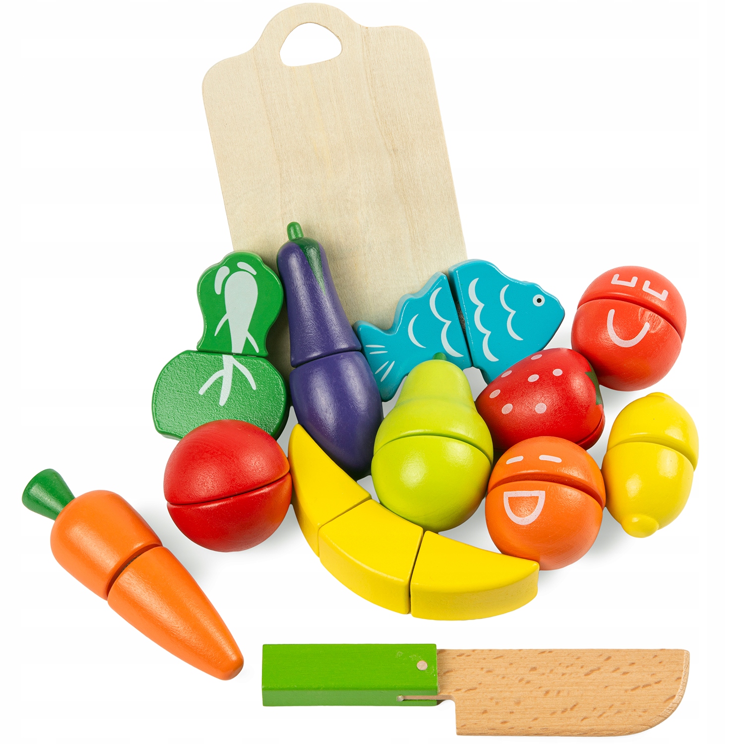 Dřevěný kráječ na ovoce a zeleninu NA SUCHÝ ZIP HRAČKA na suchý zip, dětská hračka, sada XXL Stav balení originální