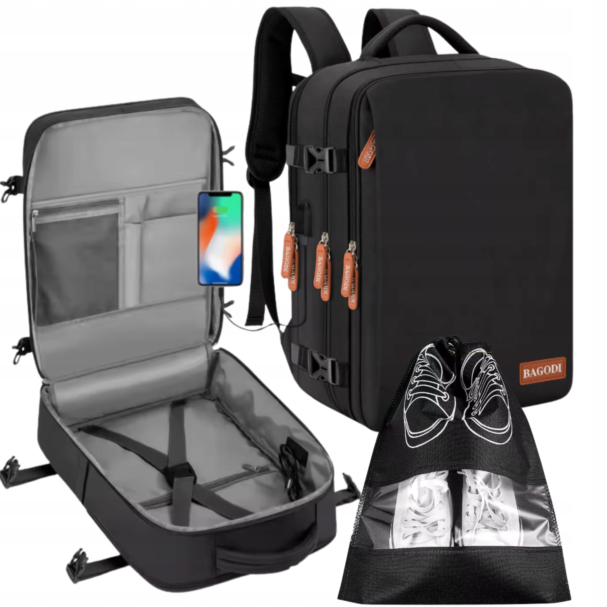 Batoh Příruční zavazadlo pro letadlo 45x30x20 LOT Lufthansa EasyJet USB na botu