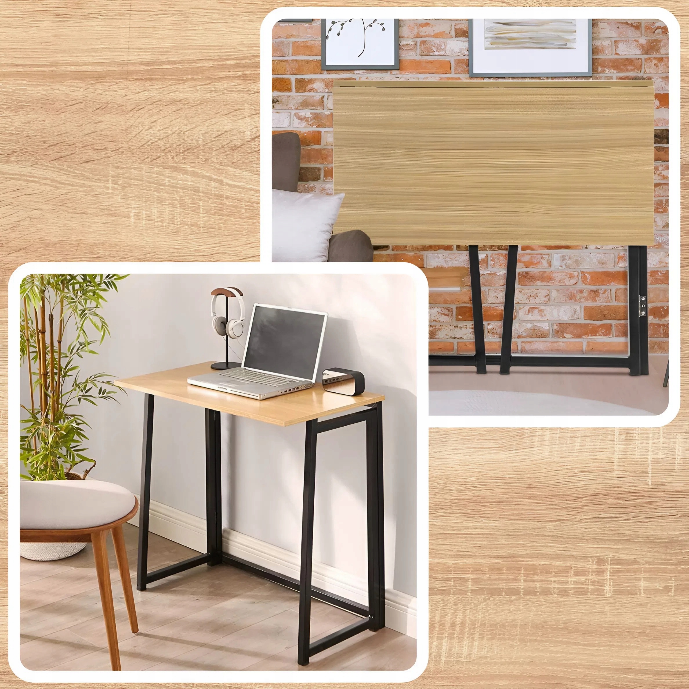 SKLÁDACÍ STŮL DO POKOJE, HNĚDÝ, MODERNÍ POČÍTAČOVÝ STŮL, UNIVERZÁLNÍ Materiál konstrukce kov