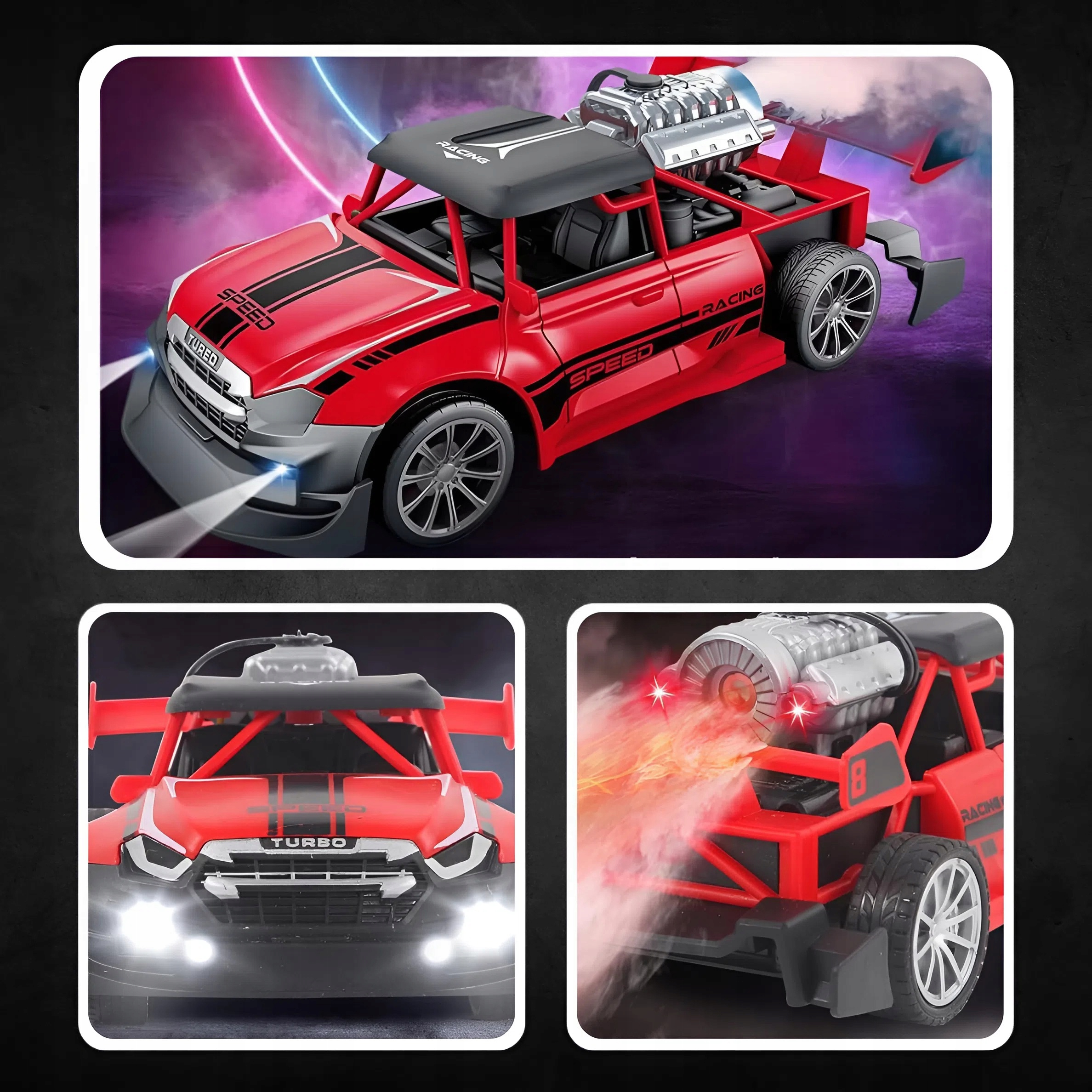 AUTO DÁLKOVĚ OVLÁDANÉ LED DĚTI S KOUŘOVÝM EFEKTEM S OVLADAČEM DÁREK AKUMULÁTOR Barva červená