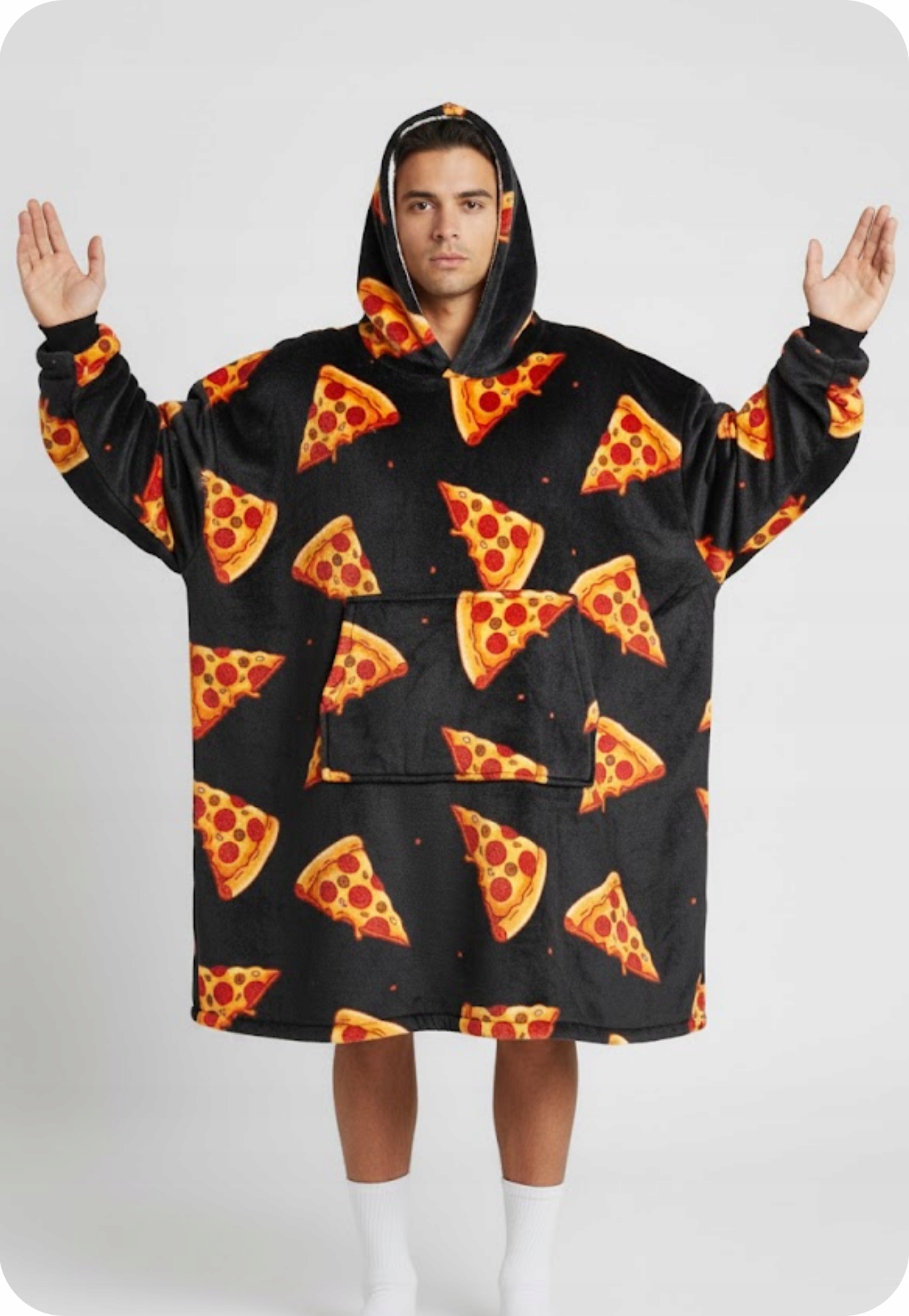 DEKA oversize mikina Silná MIKINOVÁ DEKA 2v1 XXL Vzor PIZZA Kožešina Bluzo Deka Velikost univerzální