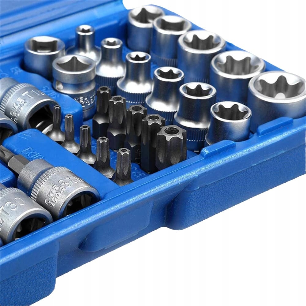NÁSTRČNÉ KLÍČE TORX SPLINE 3/8" NÁSTAVCE BITY SADA KLÍČŮ 34 ks KUFR Hmotnost produktu s jednotkovým balením 0.4 kg