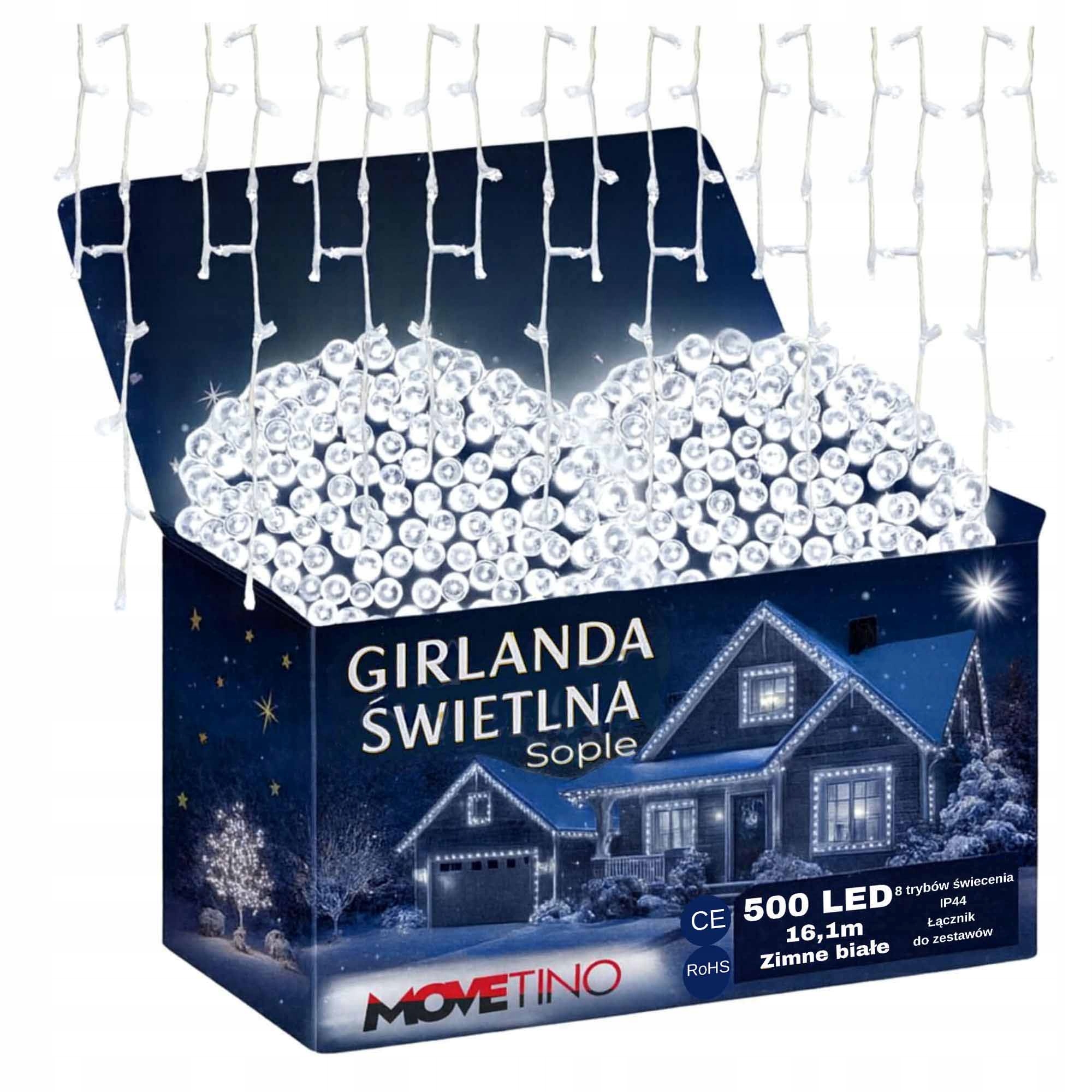 SILNÉ VENKOVNÍ RAMPOUCHY VÁNOČNÍ OSVĚTLENÍ NA STROMEČEK SVĚTELNÝ ZÁVĚS 500LED BÍLÁ STUDENÁ