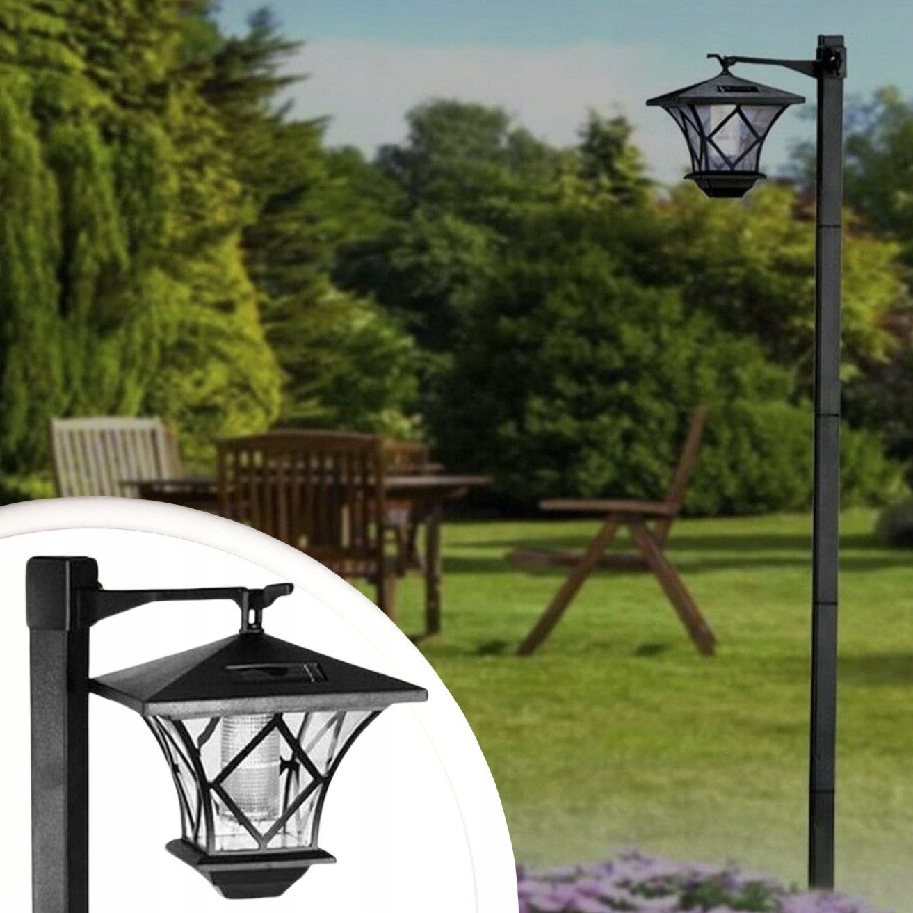 VELKÁ SOLÁRNÍ LAMPA 155 CM ZAHRADNÍ S DRŽÁKEM 2v1 PRO ZAHRADU POCHODEŇ Délka zápichu 16 cm